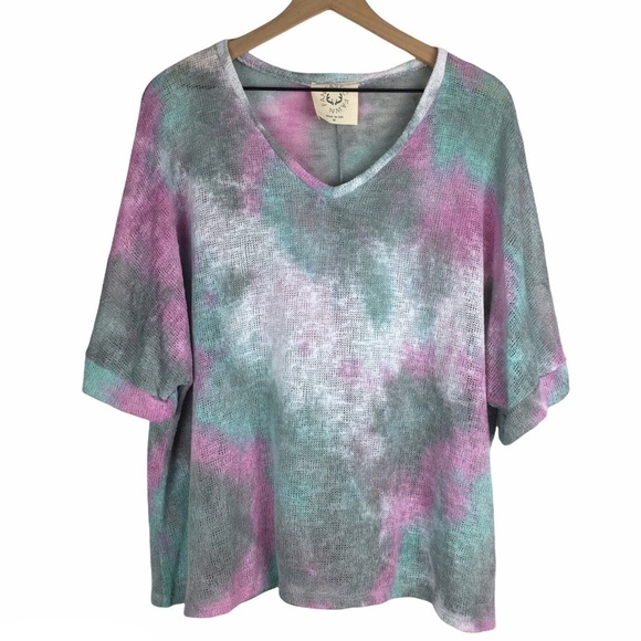 FANTASTIC FAWN Sweater Loose Knit Tie Dye Boho Pastel 3/4 Sleeve Size Medium - Picture 12 of 12